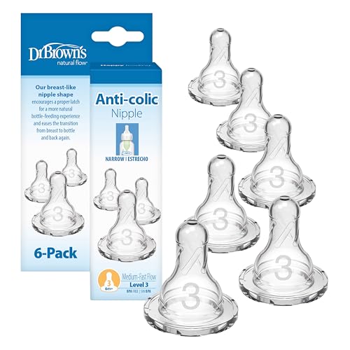 Image of Dr. Brown's Natural Flow Level 2 Narrow Baby Bottle Silicone Nipple, Medium Flow, 3m+, 100% Silicone Bottle Nipple, 6 Count