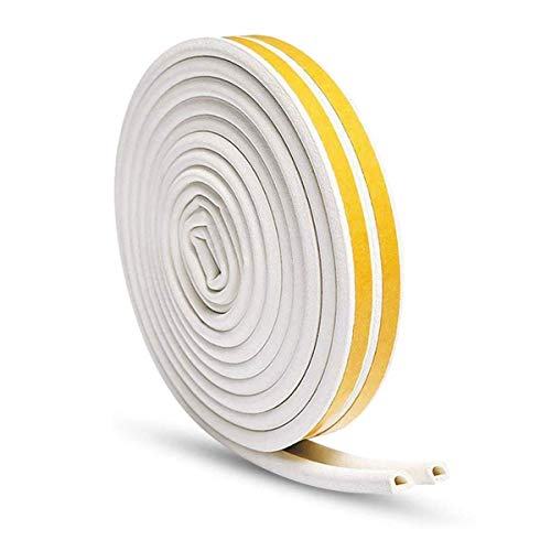 Door Weather Stripping Window Seal Strips Rubber Self-Adhesive Weatherstrip Insulation Gap Blocker Weatherproof Soundproof D Type,White,33ft/10m,1 Pack(2 Seals)