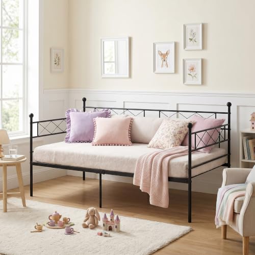 GZTGZMWG Sofa Cama Individual Somier Metal 90x190, Sofa Bed Divan Cama para Colchón de 90x190 cm, Sofá Camas de Hierro Forjado para Dormitorio/Sala Estar/Terraza/Jardín/Negro(Estilo B)