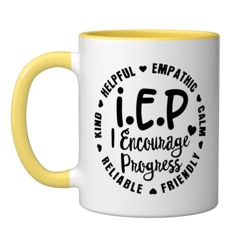 Funny Teacher IEP I.E.P Encourage Progress Special Education Ceramic Mug, Yellow/White