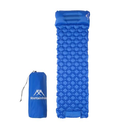Tyenaza Camping Sleeping Pad, Ultralight Camping Mat with Pillow, Built in Foot Pump Inflatable Sleeping Pads, Compact Sleep Pad for Camping Backpacking Hiking Traveling (Blue)