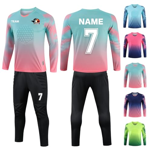 Custom Goalie Jersey Soccer for Adult/Kids Goalkeeper Jersey Personalized Long Sleeve Soccer Jersey with Name Team Logo Pink