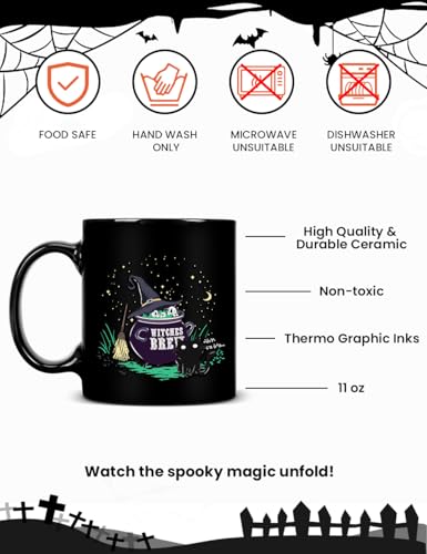 Cessfle Caneca que muda de cor do caldeirão de Halloween Witches Brew, caneca de café que muda de ca