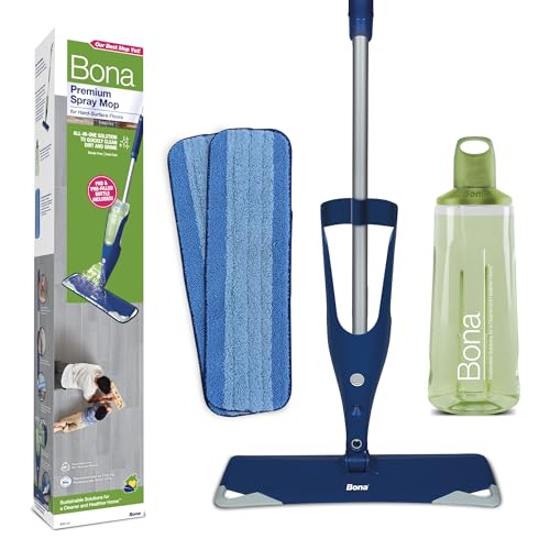 Bona Spray Mop Premium for Hard-Surface Floors - Incl. 1x Prefilled Refillable 850ml Cartridge & 2x Reuseable Microfibre Mop Pads Blue