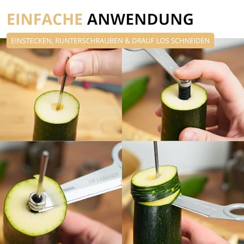 Foto von Westmark Rettich-/Spiralschneider mit langem Zentrierstab, Länge: 24 cm, Rostfreie Edelstahlklinge/Aluminium, Silber/Grau, 51302260, Einzeln