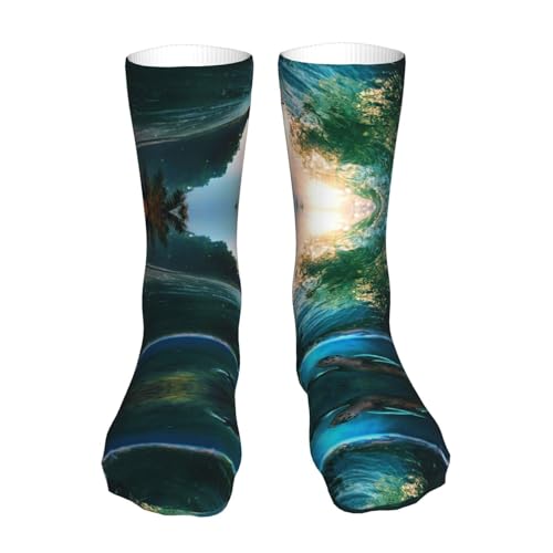SATUSA Socken mit Palmen und Meeresschildkröten, Tauchen, Unterwasserdruck, 3D-Socken, wadenhoch, lässig, Unisex, Crew-Socken, Kissen, lustige Sportsocken (2 Stück)