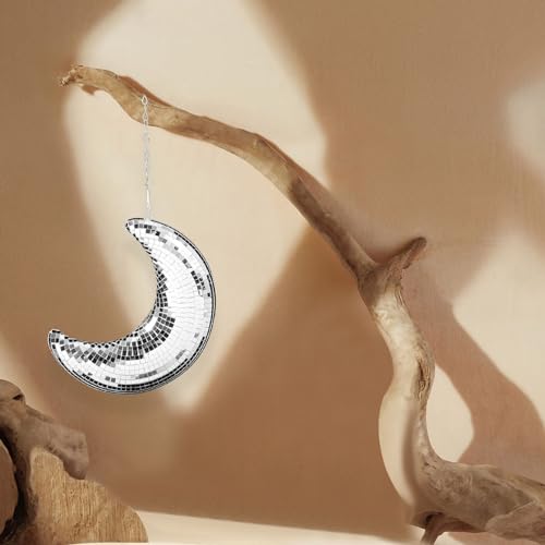 Bola espejada en forma de luna para decoración de fiestas, bodas, cumpleaños y eventos disco — plateada, reutilizable y fácil de colgar miniatura 7