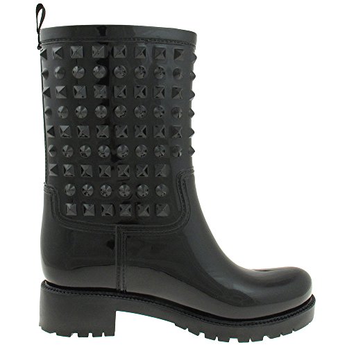 Capelli New York Ladies Rain Boot, Mid-Calf Studded Rain Boot, Rubber Rain Boots With Back Pull Loop, Black3