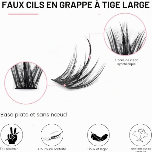 fenshine beauty Fenshine Cils à grappes individuels - Large tige C/D Curl - 9-16 mm de long - Extensions de cils DIY - Faux cils souples pour une utilisation personnelle à la maison – vue 3