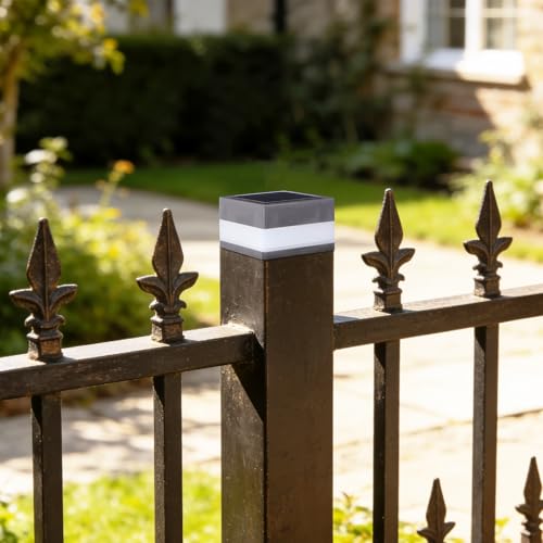 UKCOCO 2 Stk Solar Pfostenleuchten Outdoor - IP55 Wasserdicht Zaunlampen für 6.5x6.5cm Pfosten, Led Solarleuchten für Garten & Terrasse, Kaltweiß/Warmweiß