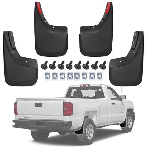 Mud Flaps Splash Guards for 2014-18 Chevy Silverado 1500 Accessories, 2019 Silverado 1500 LD, 2015-19 Silverado 2500/3500 No Drilling Fender Guard Mud Flaps for Pickup Trucks(4-Pack)
