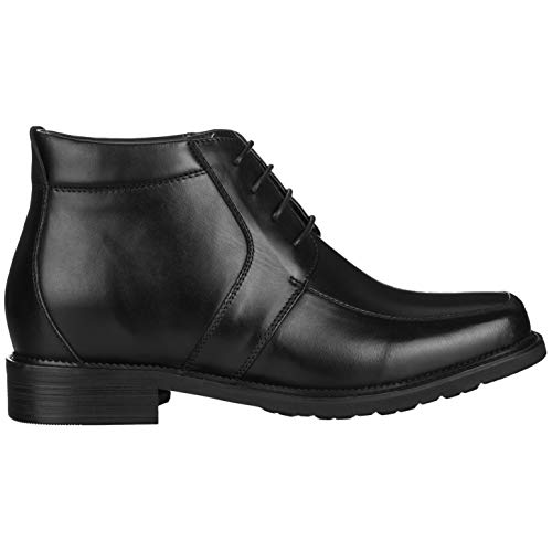CALTO Men's Invisible Height Increasing Elevator Shoes - Black Premium Leather Lace-up Square-toe Ankle Boots - 3.2 Inches Taller - G9905 - Size 6.5 D(M) US2