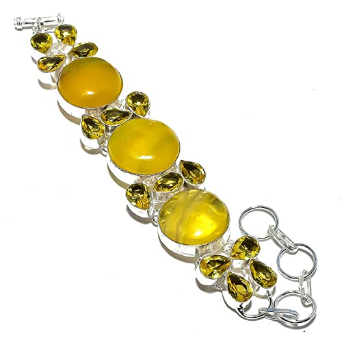 Bracelet calcédoine jaune citrine véritable bijoux argent femme ajustable