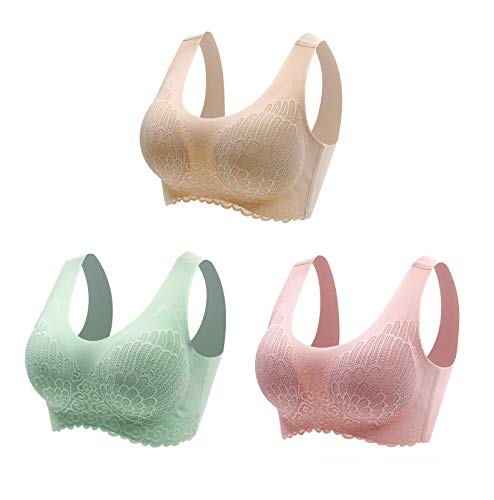 Maeau Soutien-Gorge Sport Femme Soutien-Gorge Femme Grande Taille Brassière Sport Femme sans Armature Pad Amovible Brassière Dentelle pour Yoga Fitness Jogging 4XL Cover