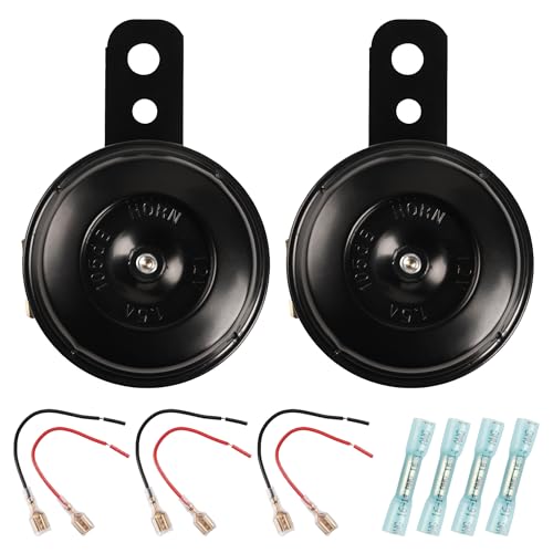 JORMIX 2 Pcs Disc Horn High Low Universal Motorcycle Electric Horns 12V 105 dB fit for most Passenger Cars, Vehicles, ATVs, Scooter, Dirt/Pocket Bikes & Tricycle, 63 mm