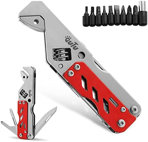 OUTU Multitool Wrench, with Adjustable Wrench/Flat Screwdriver/Phillips Screwdriver/Bottle opener/9 Different Sizes of Screwdriver Bits (Red)