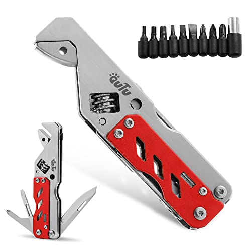Outu Multitool Wrench, With Adjustable Wrench/Flat Screwdriver/Phillips Screwdriver/Bottle Opener/9 Different Sizes Of Screwdriver Bits (Red) #TOP2