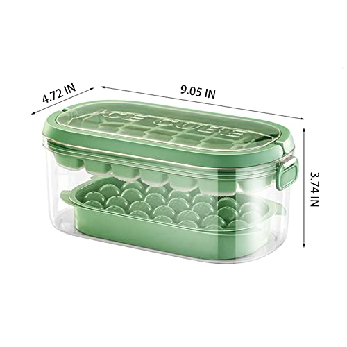 Iiz Round Ice Cube Tray With Lid And Bin,Ice Ball Maker Mold For Freezer,With 2 Trays, Making 26 Pcs Sphere Small Ice And 28 Pcs Square Ice Cubes,Bpa Free,Chilling Cocktail Whiskey Tea Coffee (Green) #TOP4