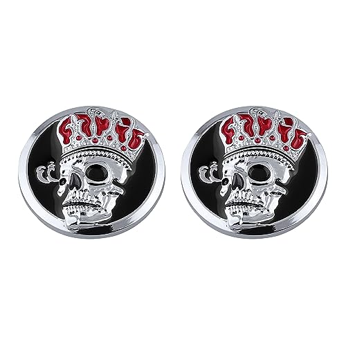 Image of 2pcs Skull Emblem Car Badge Sticker Waterproof Decoration Logo Decals for Car Motorcycle Fridge Computer Door (Silver Black)