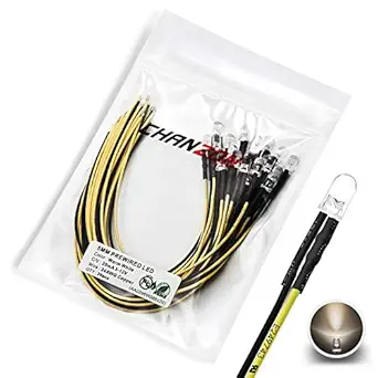 [UL Wire] Chanzon 20 pcs Pre-Wired 5mm Warm White LED Diode Lights (Clear Round Transparent Lens DC 12V ) with 560 ohms 1/4W Resistor and 24awg Wire Indicator Light Emitting Diodes Lighting 5mmled