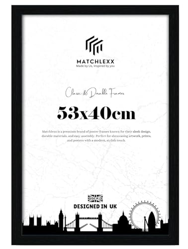 MatchLexx Modern Black 53x40 cm Poster Frames | Mdf Wooden Shatter-Proof Styrene Portrait & Landscape | Jigsaw Puzzle Photo Movie Frame | for Home Office & Livingroom