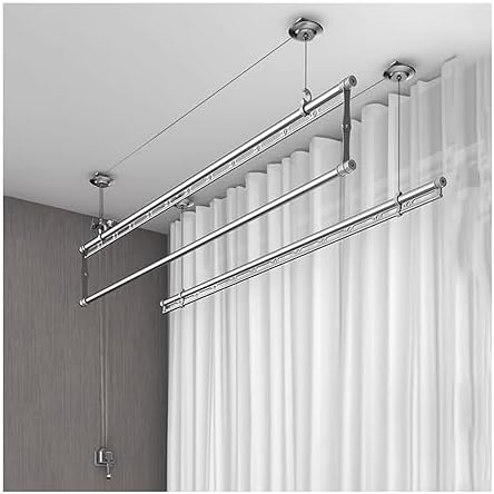 Lift Ceiling-Mounted Airer Household Hand Operated Lifting Clothes Hanger Double Pole Type Clothes Hanger Indoor Balcony Manual Clothes Hanger Suitable for Laundry,Bathro