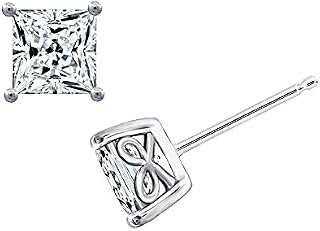 Amazon Collection Platinum or Gold-Plated Sterling Silver Infinite Elements Zirconia Princess-Cut Stud Earrings