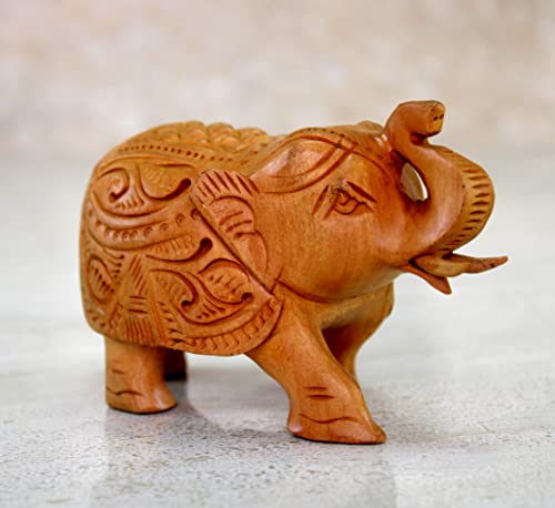 Image of eSplanade Wooden Elephant Sculpture or Showpiece Baby Inside Mother's Tummy Feng Shui Vastu Brings Goodluck Home Decor (Small)