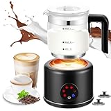 Milk Frother and Steamer, 6 in 1 Milk Steamer and Milk Warmer, 17oz Auto Shut Off Electric Frother with Touch Screen, Hot/Cold Foam Maker for Coffee, Latte, Cappuccino, Hot Chocolate, Black