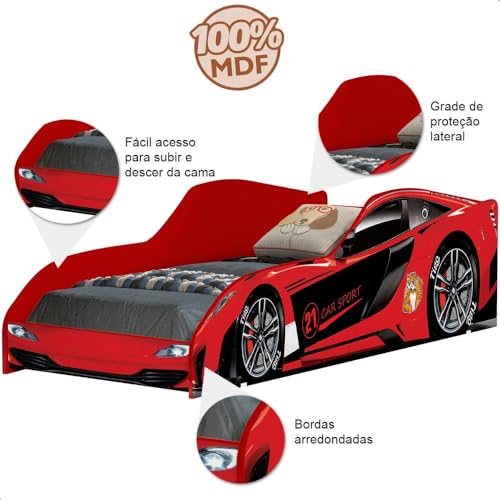 Cama Infantil com Colchão Carro Vermelho