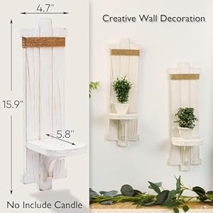 Homemory Wall Sconces Candle Holder Set of 2 Farmhouse Wooden Rustic Wall Decor for Living Room Dining Room Bedroom Bathroom White