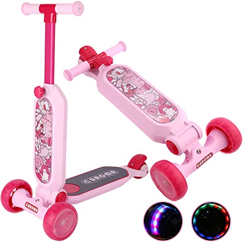 Trottinette Enfant 3 Roues,4 Hauteurs Réglables Guidon Alu Patinette,Pliable,Roue Flash Kick Scooter,Lean-to-Steer,Antidérapant Deck,Charge Max 50kg,Scooters pour 3-8 Ans Garçon et Fille Cover