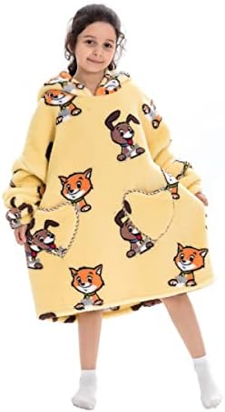 Oversized Hoodie Blanket, Wearable Sweatshirt Blankets Soft Flannel for Big Boys Girls Teenagers 7-14 Cozy Warm Giant Hooded Sweater with Front Pocket Cats Dogs