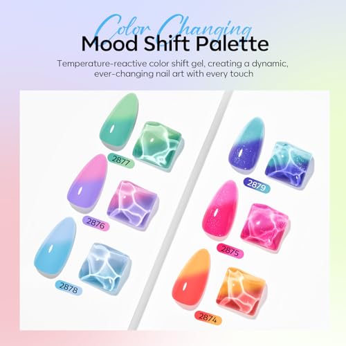 Image of modelones Color Changing Gel Nail Polish Set, 6 Colors Temperature Changing Mood Red Pink Yellow Blue Green Glitter Gel Polish Colors Collection Soak Off Salon DIY at Home