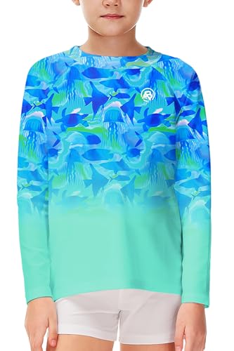 Image of AOBUTE Unisex Kids Rash Guard Long Sleeve SPF 50+ Sun Shirt UV Protection Swim Shirts 3-12 Years