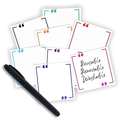 Reusable Sticky Notes 3x3 Work from Home Essentials Pack, Set of 8 Dry Erase with Wet Erase Pen