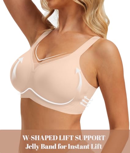 AYIFU Womens Wireless Bras Comfortable V Mesh Full Coverage Seamless Bralette Supportive No Underwire Tshirt Everyday Bra (Light Nude, 2XL) — view 2