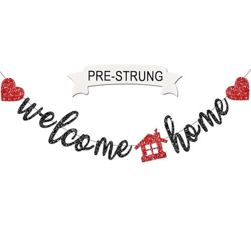 Pre-Strung Welcome Home Banner Real Glitter Welcome Home Sign Decorations for Housewarming Military Coming Home Party