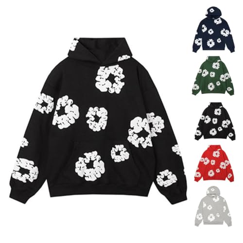 Catálogo para Comprar On-line Sudaderas con capucha - los más vendidos. 43 ASxxfm - Sudadera con capucha para hombre, estampado de flores, estilo Harajuku, estilo gótico, de gran tamaño, con capucha Y2K, para mujer, A-Negro, M