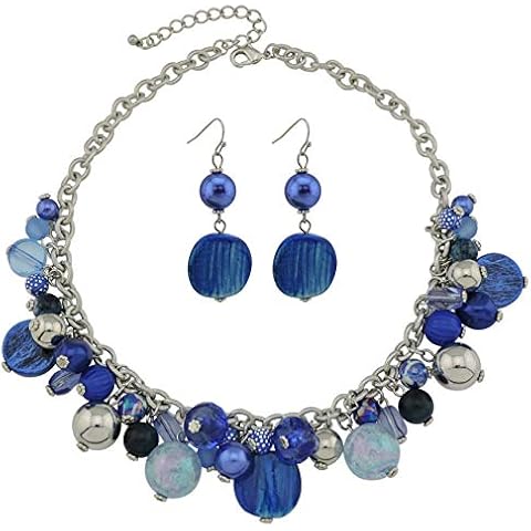Coiris Women's Beaded Strand Statement Necklace Beads Collar (N0002-Blue) Cover