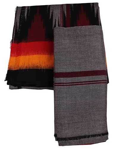 Image of Authentic Sambalpuri Handloom Cotton Unstitched Dhoti with Utari for Men | Traditional Odisha Weave Ikat Dhoti for Festive & Religious Wear