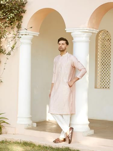 Image of See Designs Men Full Sleeve Chanderi Silk Sequins Mandarin Collar Side Slit Kurta