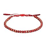 Handmade Tibetan String Bracelets for Women Men Boys Girls, Buddhist Kabbalah Adjustable Hand-woven Cord rope Bracelet for Protection and Luck, Red Black Colored rope (color-2)