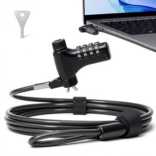 Tofeer Laptap Lock Universal 3-in-1 Laptop Lock with Combination Code Anti-Theft Security Cable Compatible with Standard Nano and Wedge Slots Suitable for Students & Office Workers