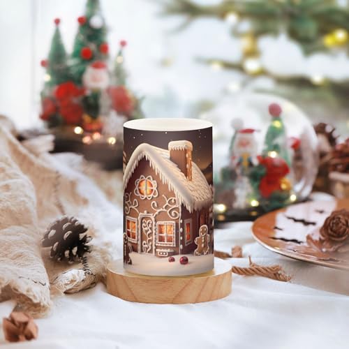 Image of ALAZA Christmas Gingerbread House Flickering Flameless Candles Battery Operated with Remote Timer,Tea Light Candles LED Pillar Votive Candles Set of 2 for Outdoor Indoor Decorations