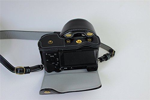 A6300 Case, Bolinus Handmade Genuine Real Leather Fullbody Camera Case Bag Cover For Sony Alpha A6300 16-50Mm Bottom Opening Version + Neck Strap + Mini Storage Bag - Black #TOP5
