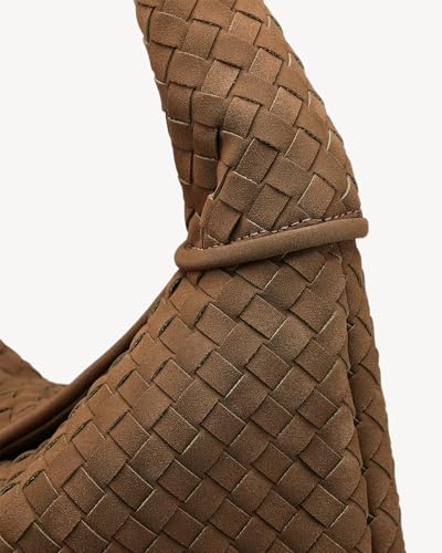 Image of NEWBELLA Women's Vegan Leather Woven Tote, Vintage Suede Hobo, Suede Woven Purse Shoulder Bag Top-Handle Bag (Khaki)