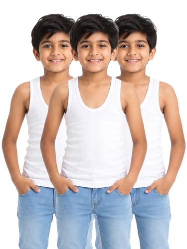 Image of Kids Basket Baby Boys and Girls 100% Pure Cotton White Vest Inner wear Combo Pack of 3