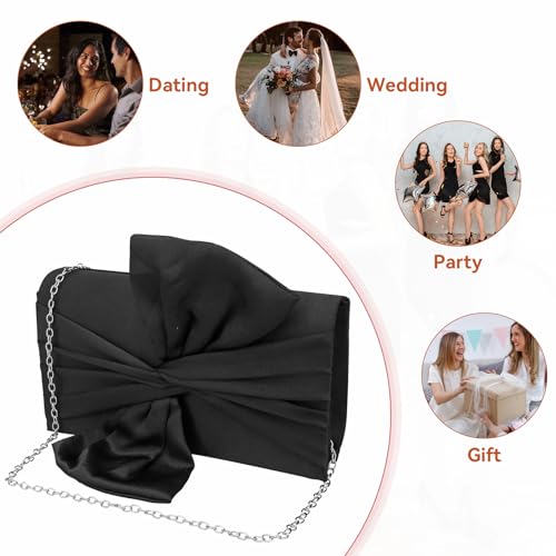 Image of Simcat Womens Clutch Bag,Pleated Satin Handbag Lady Pleated Bow Purse Evening Bag with Chain for Wedding Prom Formal Party