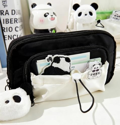 Image of FINPAC Pencil Case, 5-Layer Large Capacity Pen Case with Drawstring, Durable Stylish Bag Pouch Holder Box Organize for Study, Office, or Travel (Black)